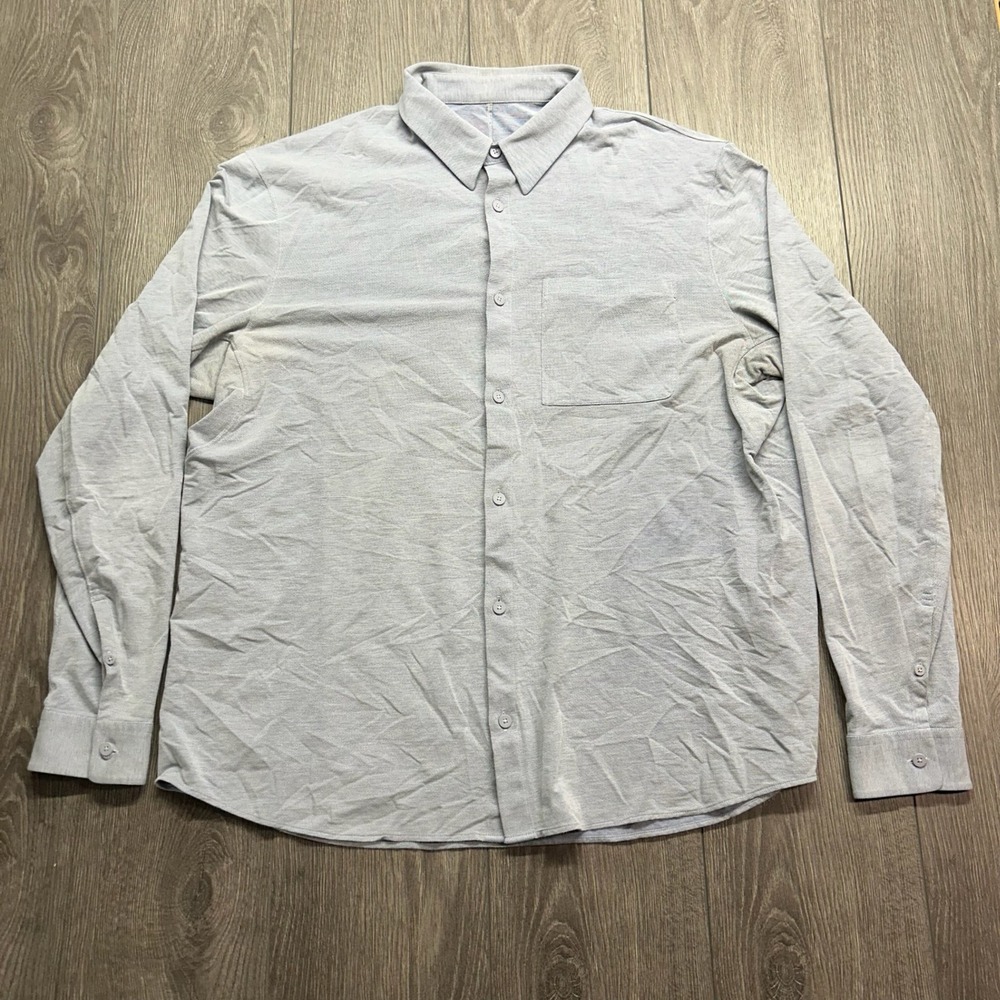 Lululemon Commission Long Sleeve Shirt Mens XL Light Blue Micro Pattern Button